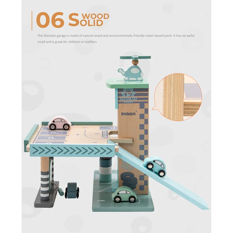 PHOOHI wooden parking lot toy set