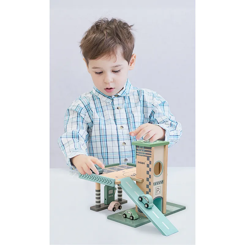 PHOOHI wooden parking lot toy set