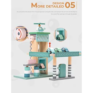 PHOOHI wooden parking lot toy set