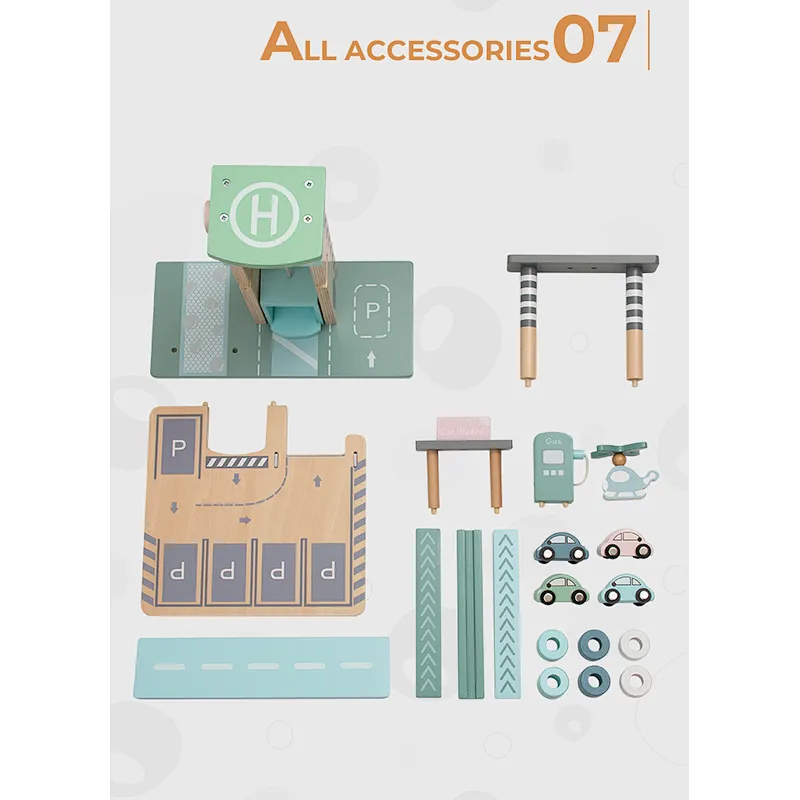PHOOHI wooden parking lot toy set
