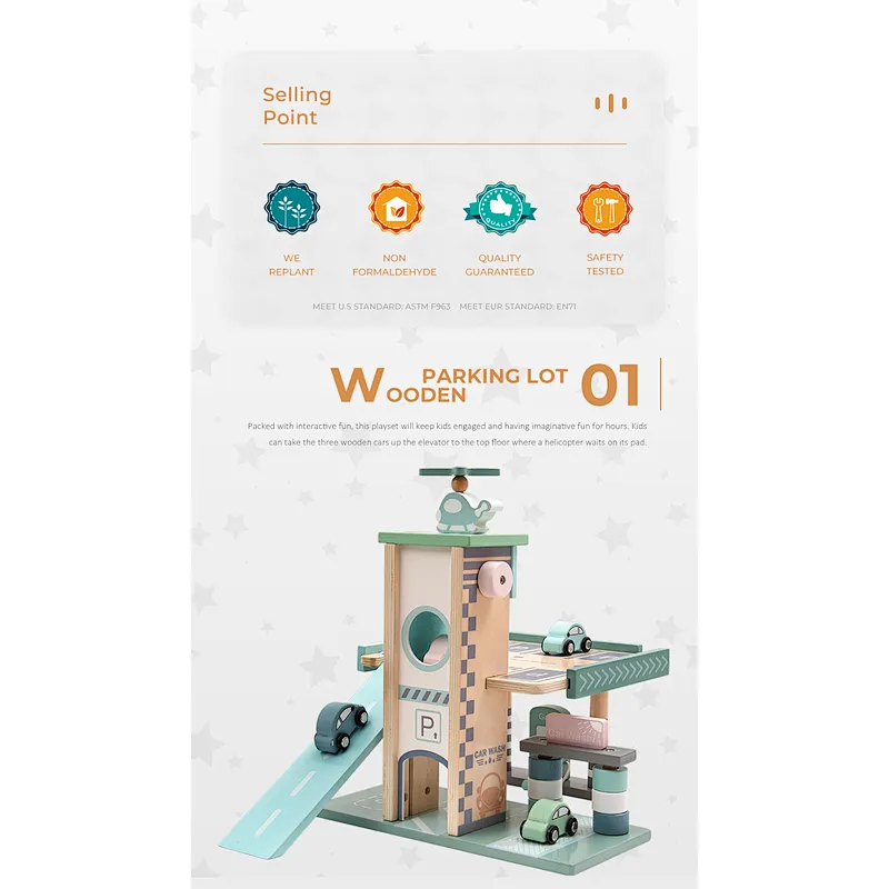 PHOOHI wooden parking lot toy set